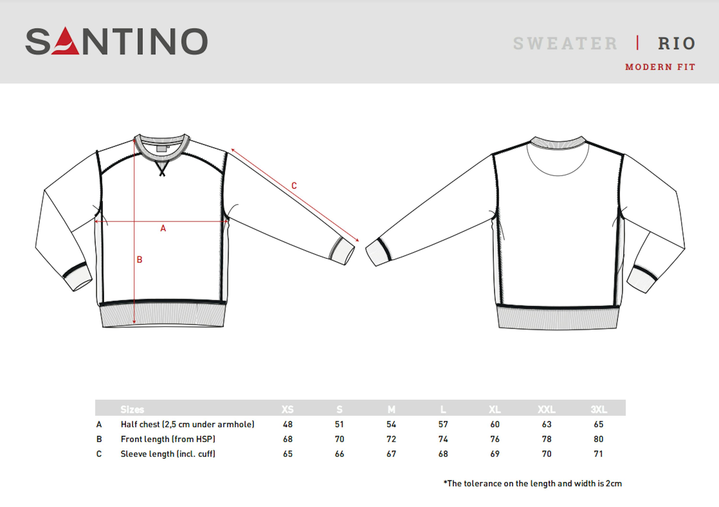 Maattabel voor SANTINO Sweater Rio