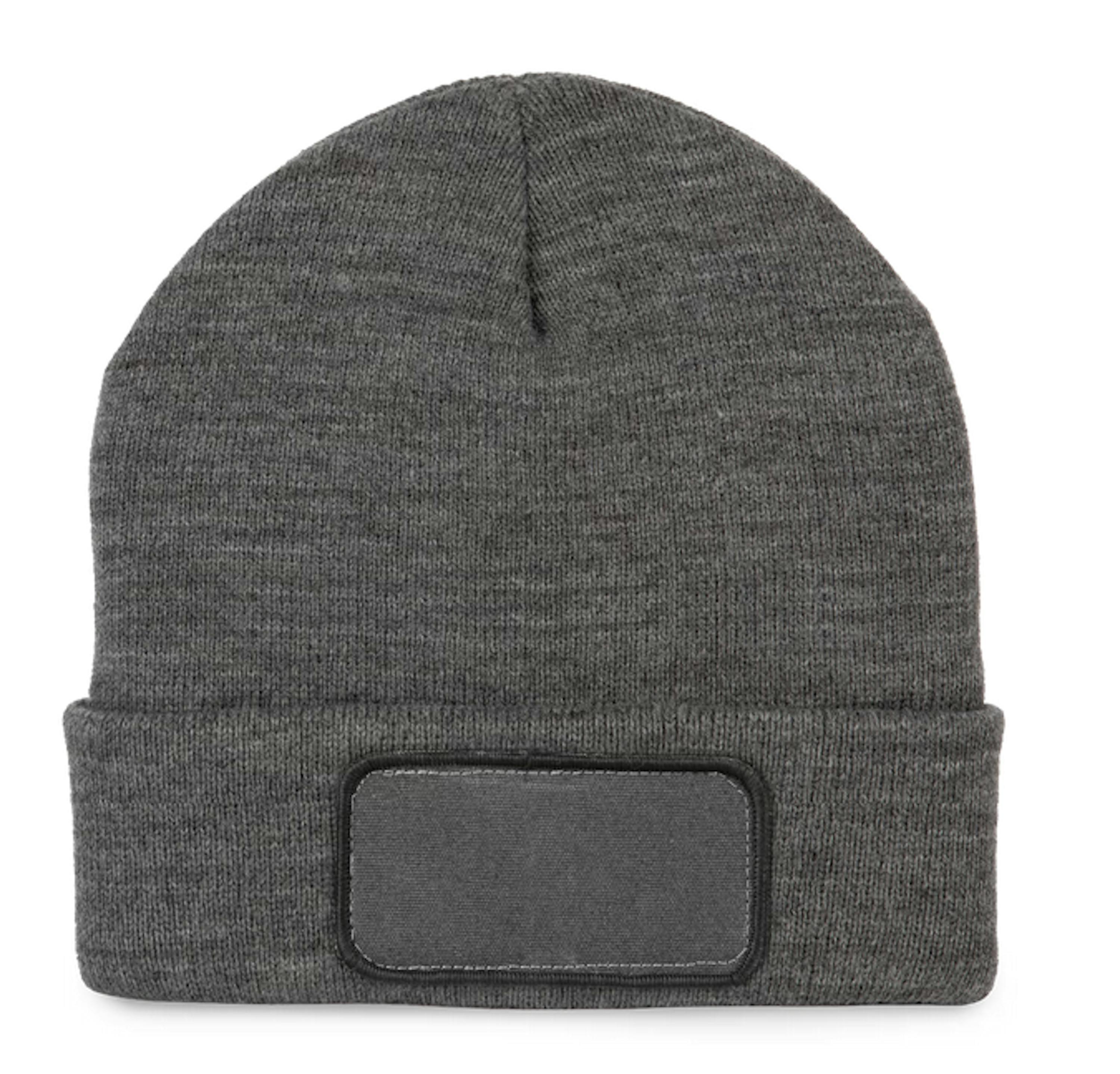 ACTIE! Gebreide muts met Patch (incl. fullcolour bedrukking) - One size, Heather Grey