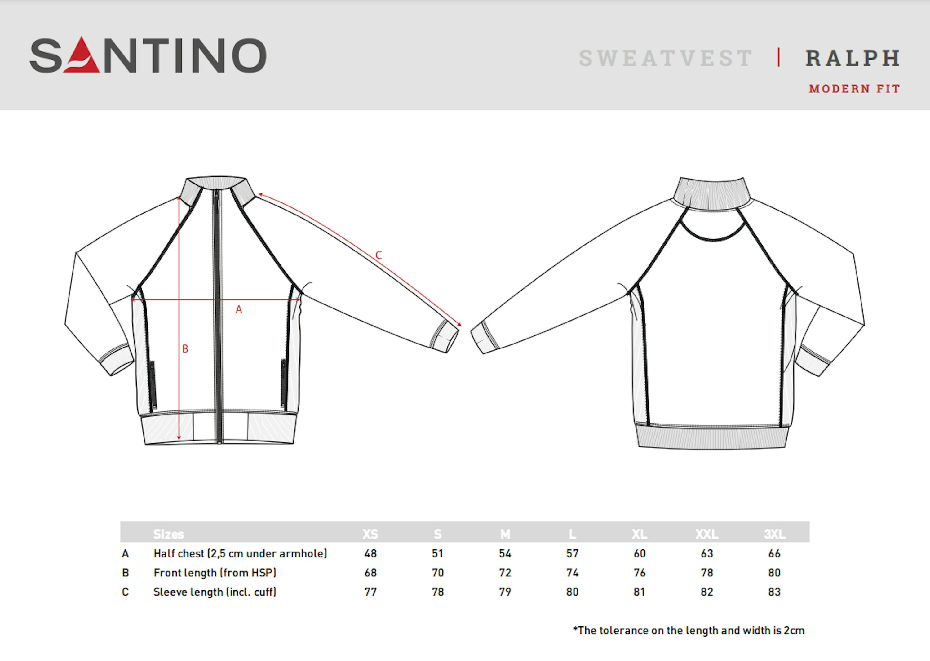 Maattabel voor SANTINO Sweatvest Ralph