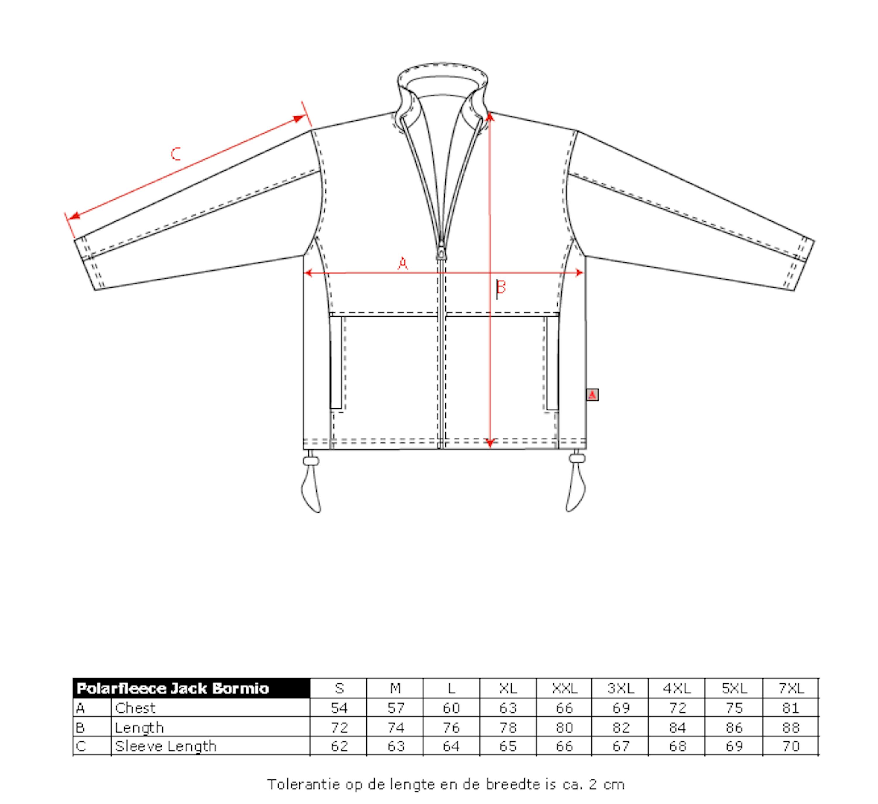 Maattabel voor SANTINO Fleecejack Bormio