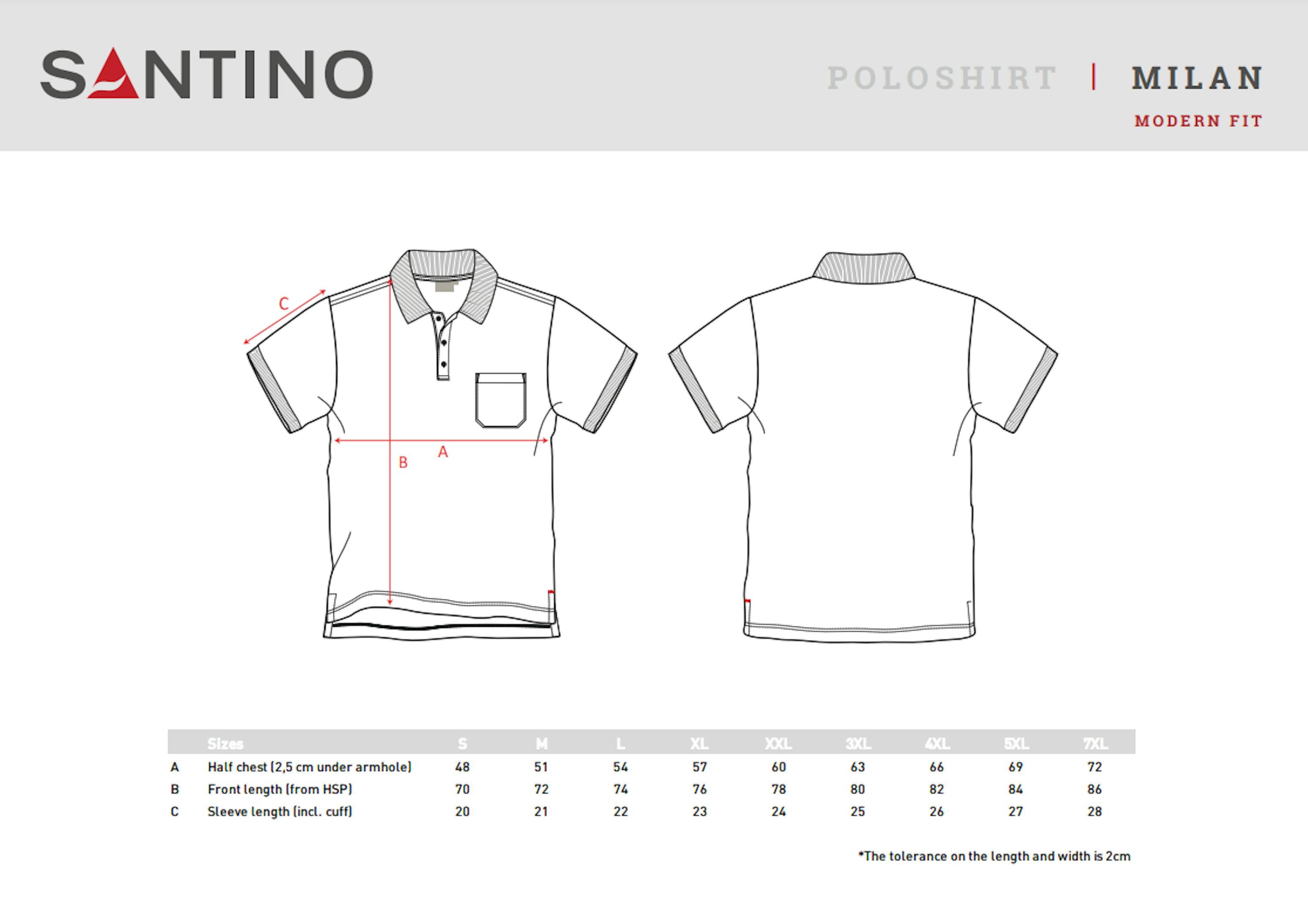 Maattabel voor SANTINO Poloshirt Milan