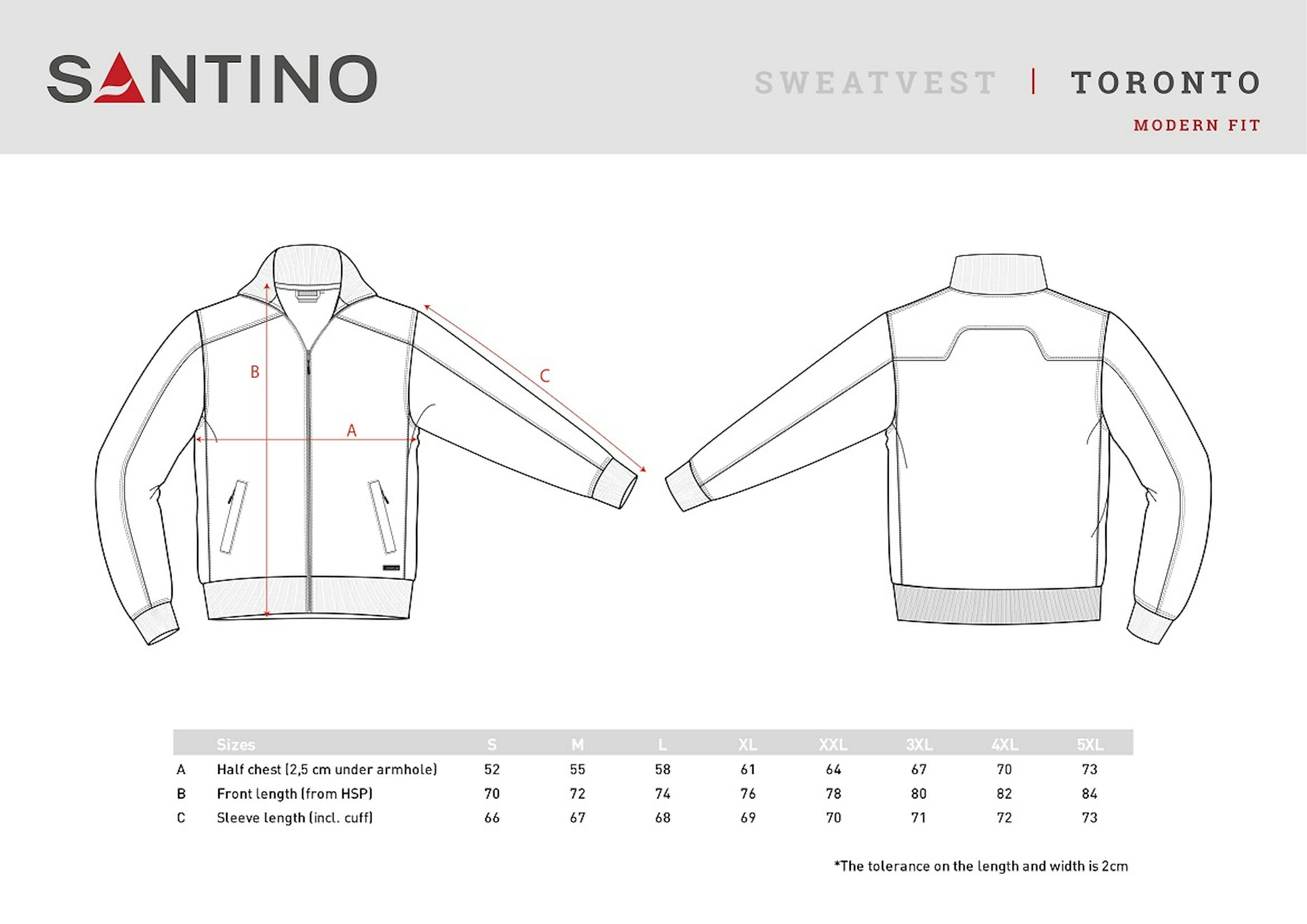 Maattabel voor Santino sweatjack Toronto bi-colour