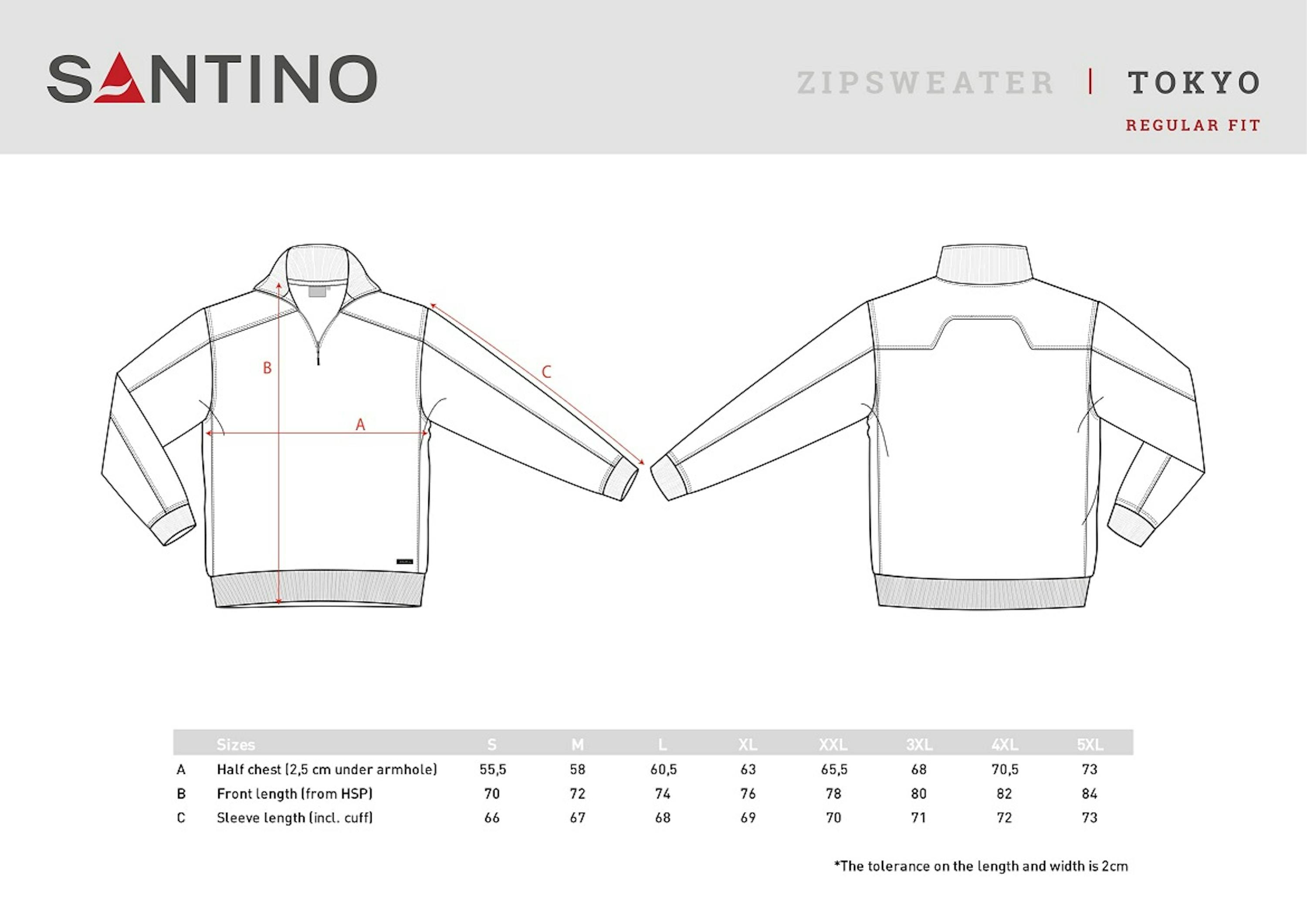 Maattabel voor Santino Zipsweater Tokyo bi-colour