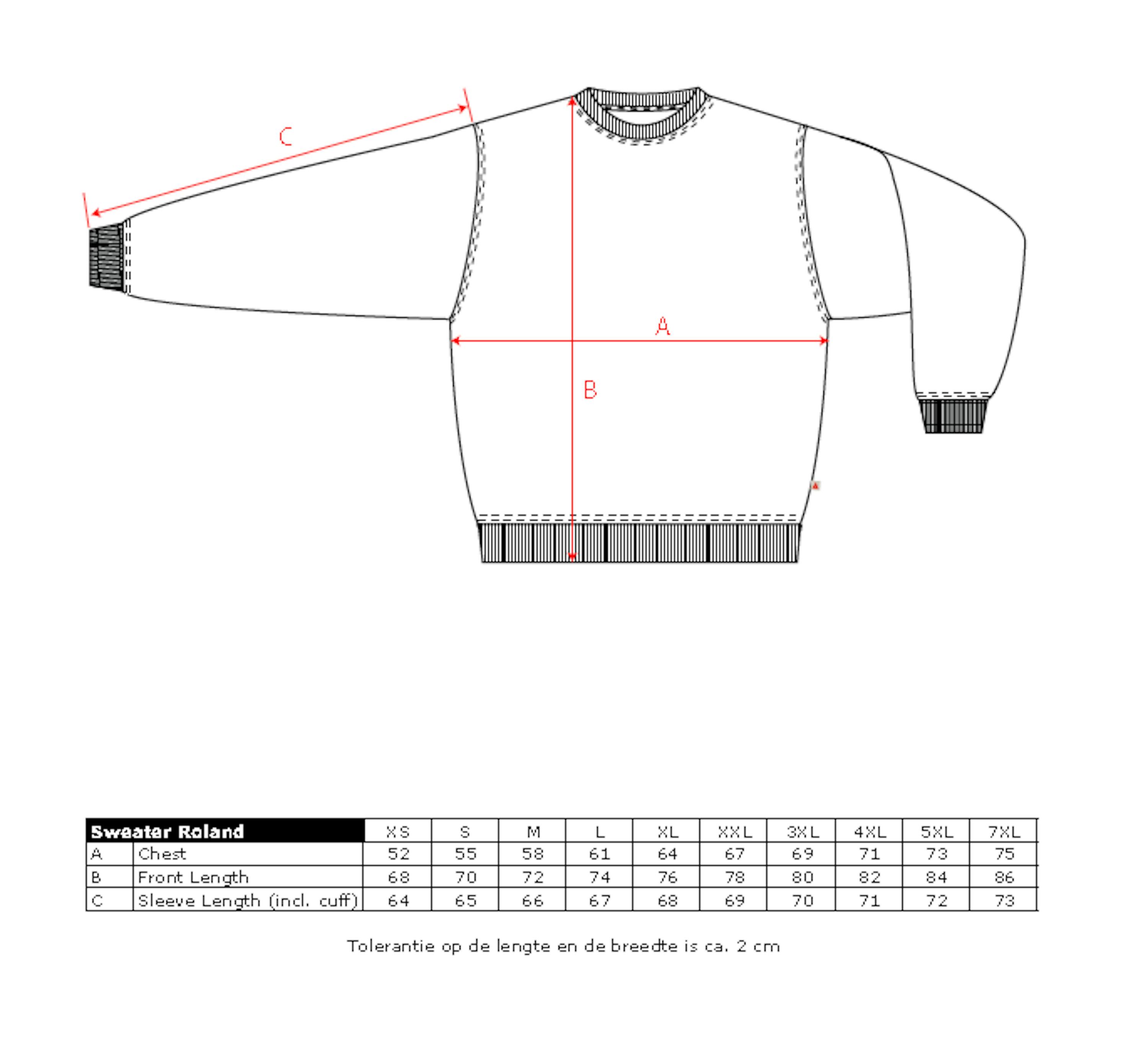 Maattabel voor Santino sweater Roland