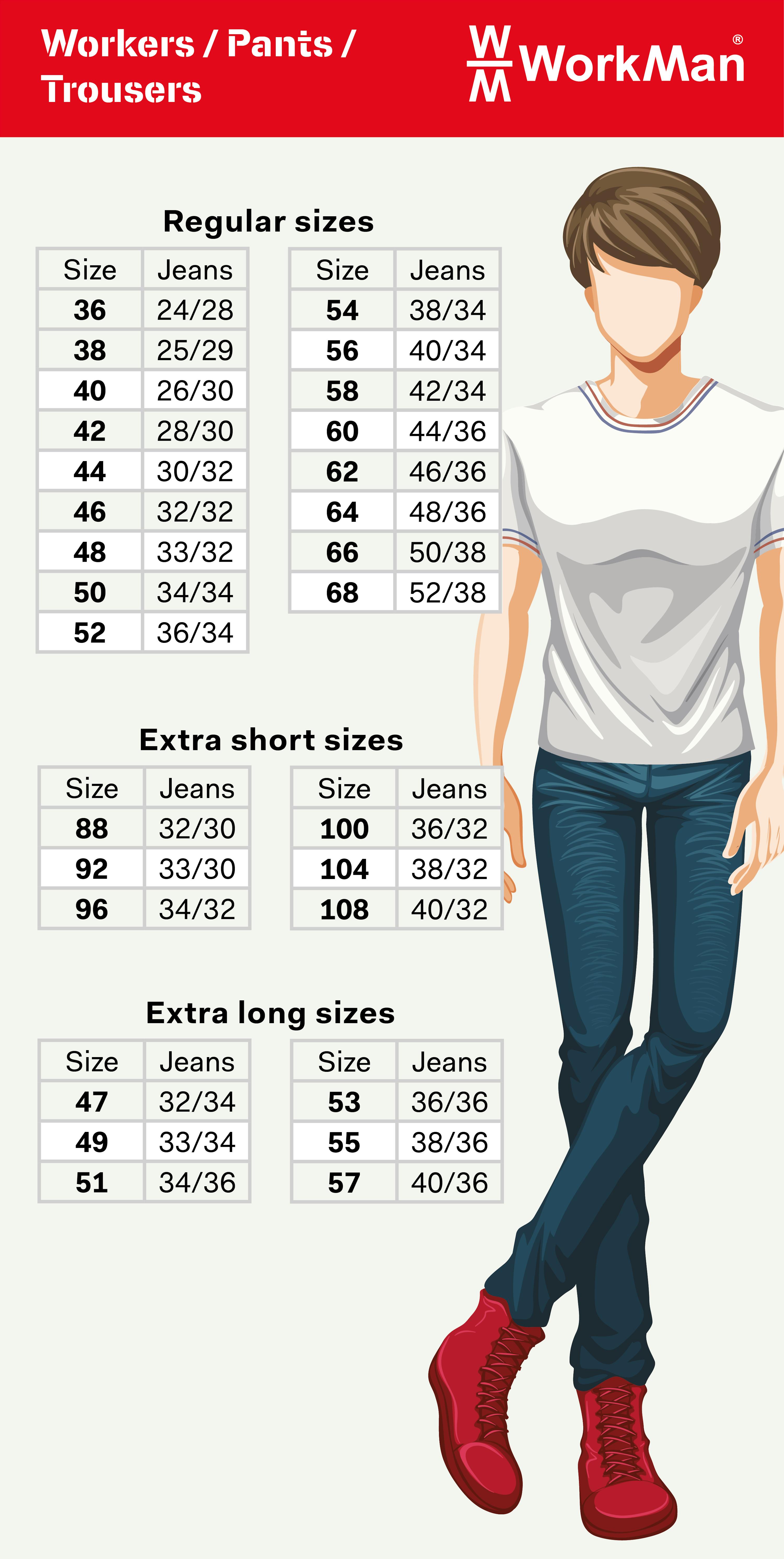 Maattabel voor WorkMan Cargo Worker
