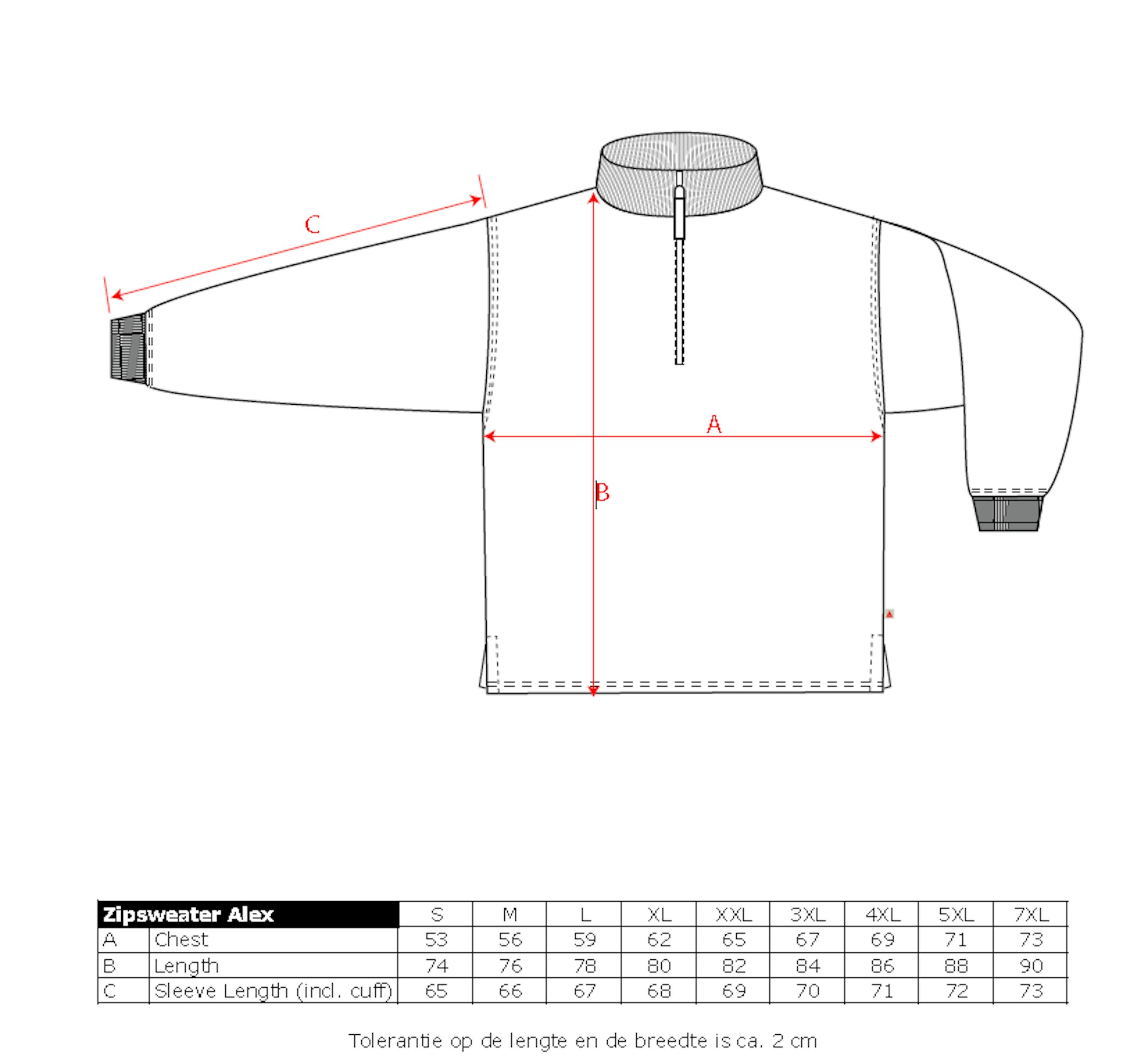 Maattabel voor SANTINO Zipsweater Alex