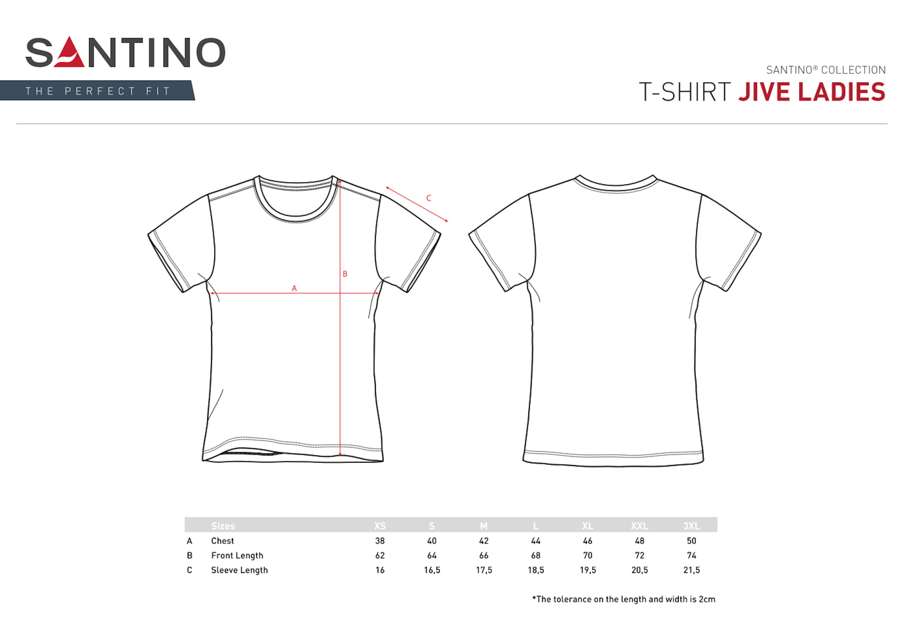 Maattabel voor Santino slimfit T-shirt Jive Ladies