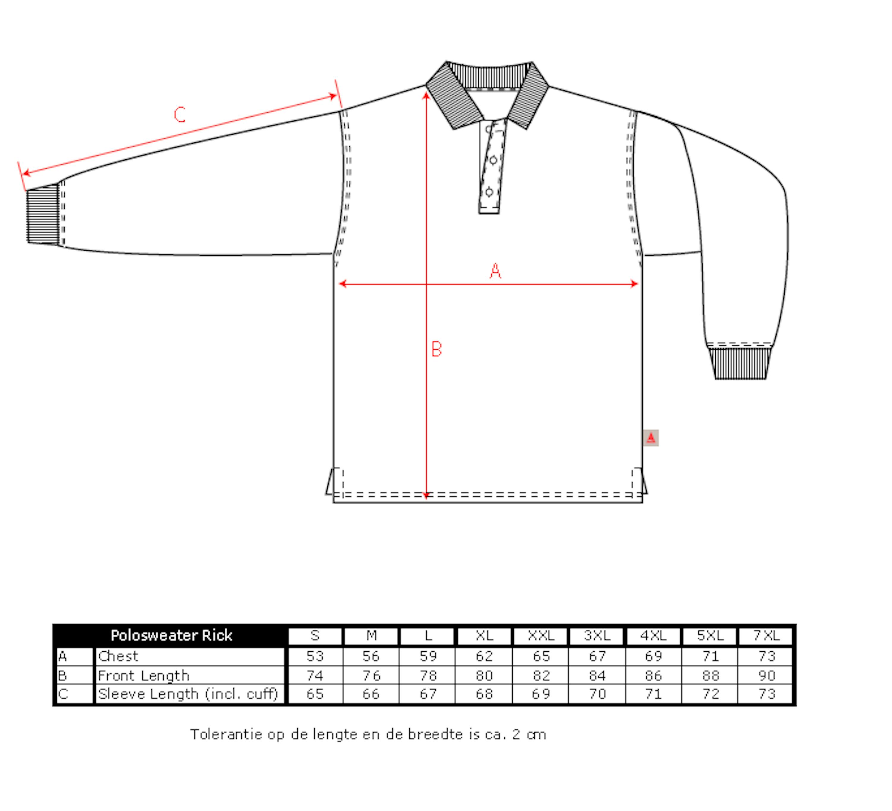 Maattabel voor SANTINO Polosweater Rick