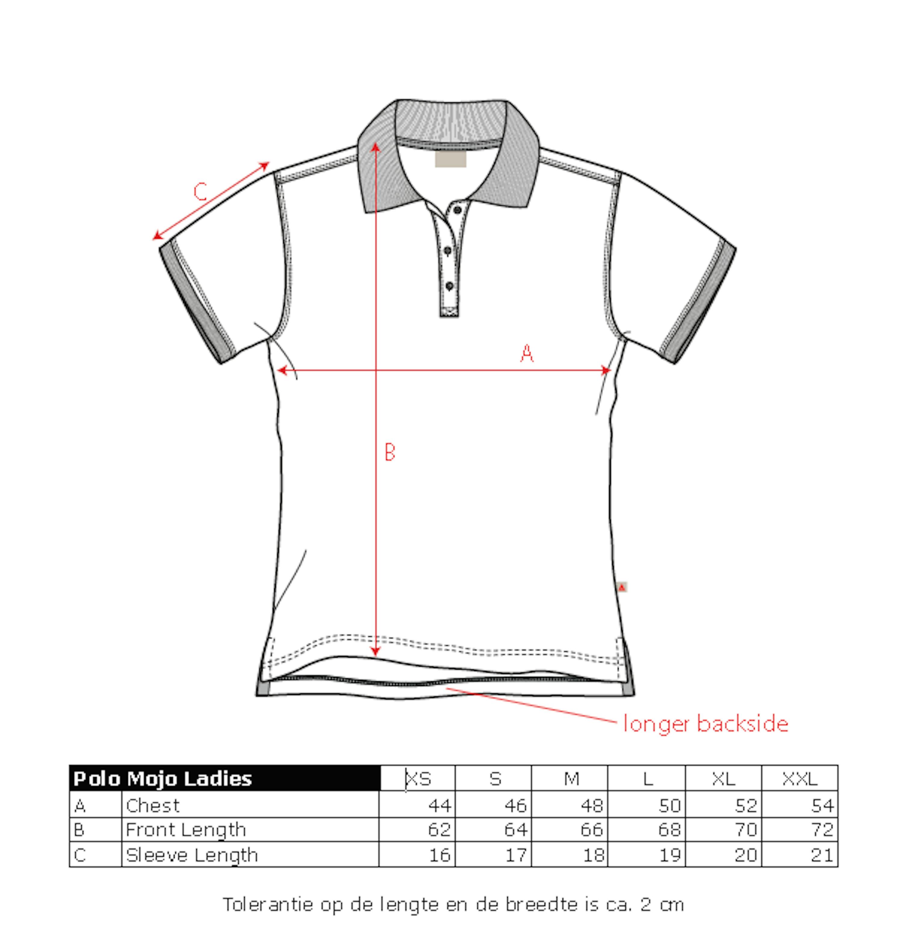 Maattabel voor Santino poloshirt Mojo Dames