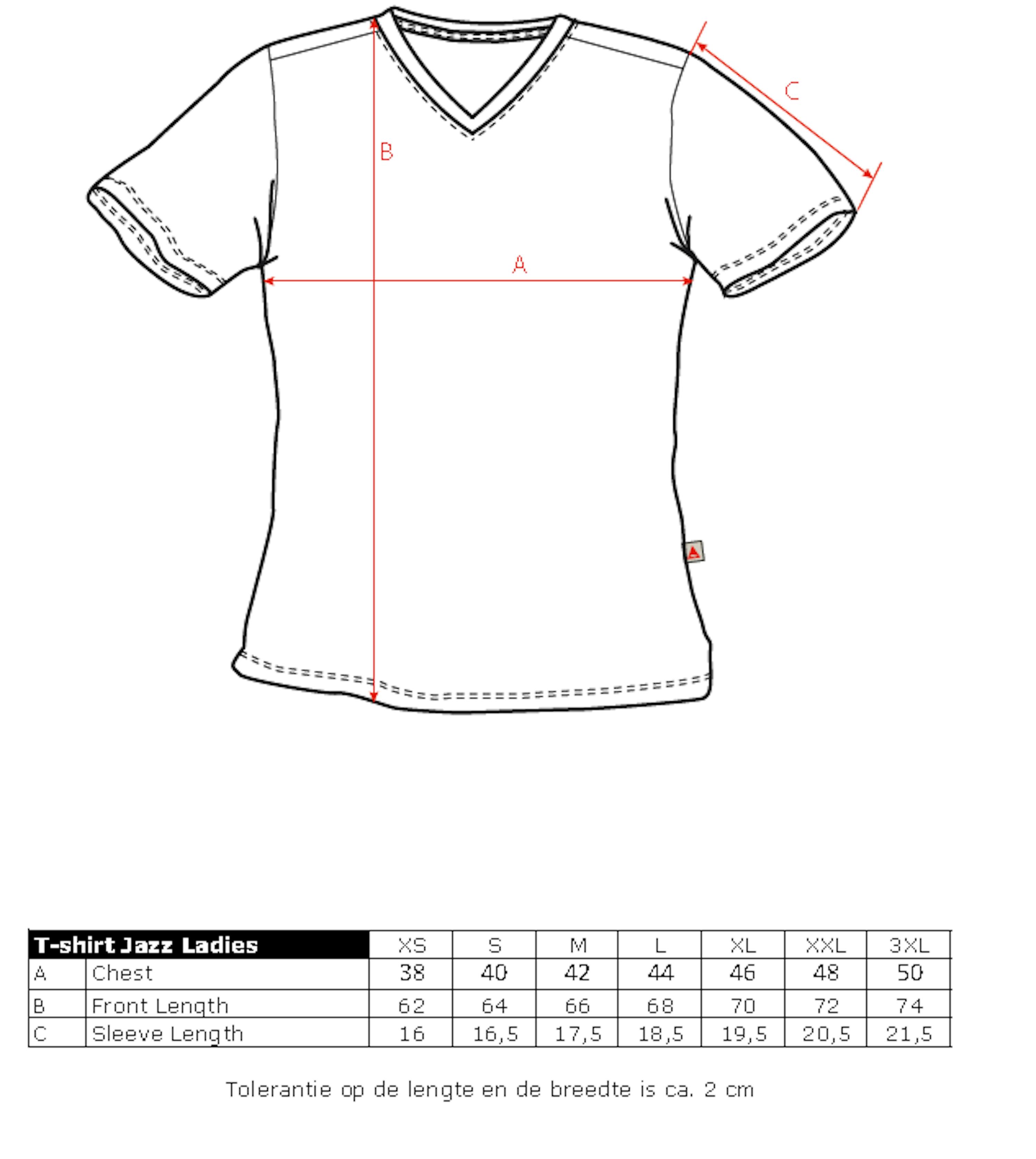Maattabel voor Santino T-shirt Jazz Dames