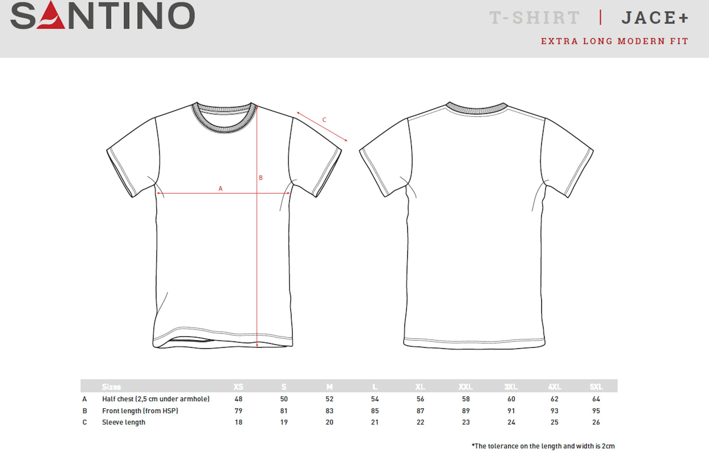Maattabel voor Santino T-shirt Jace+ (extra lang)