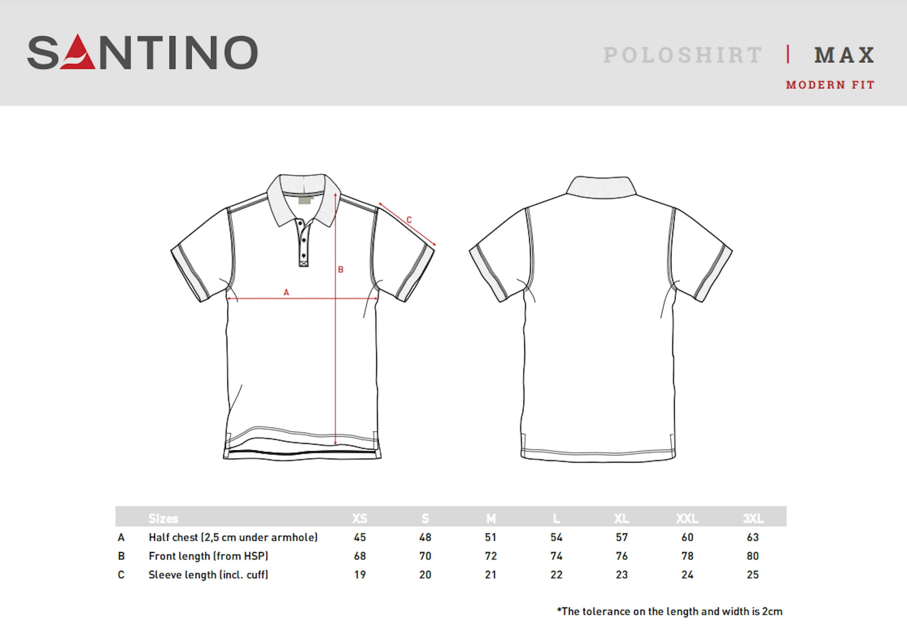 Maattabel voor SANTINO Poloshirt Max