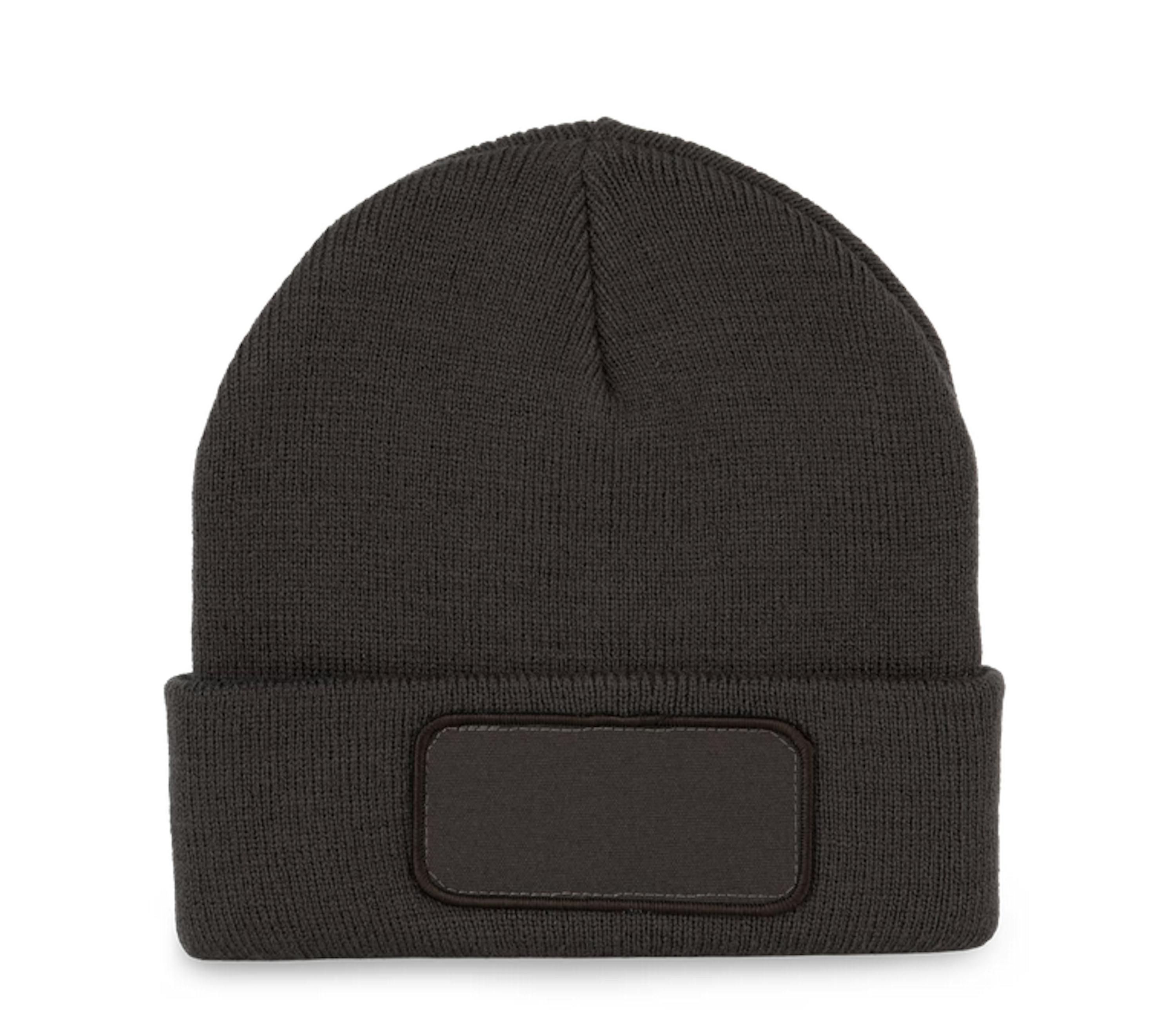 ACTIE! Gebreide muts met Patch (incl. fullcolour bedrukking) - One size, Black